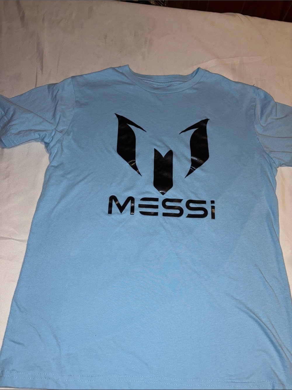 Light Blue Short Sleeve Crew Neck Tee with Black Logo